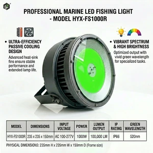 1000W Boat Night Fishing Lights Commercial Marine Floodlight Green White Cyan Squid Boat Lamp Extruded Aluminum Heat Sink
