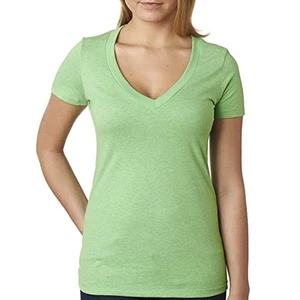 6640 NEXT LEVEL 6640 LADIES' CVC DEEP V Ladies' CVC Deep V-Neck T Shirt - APPLE GREEN - 2XL