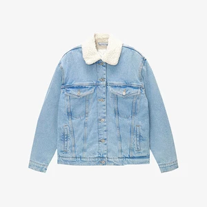 OEM Ladies Long Stretch Denim Jean Jacket Cotton Winter Plain Denim Jacket Women Fashion Washed Denim Jackets