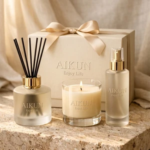 AIKUN Factory Custom Elegant Scented Glass Jar Soy Reed Diffuser Set For Home Bedroom Living Room