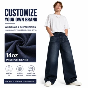 Denim Manufacturer Custom Oversize Vintage Wash Cargo Baggy Wide Leg Denim Pants Jeans For Men