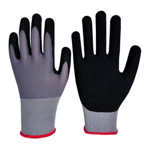 EN388 Oil Resistant Durable Nylon Spandex Shell Nitrile Gloves Garden Work Gloves