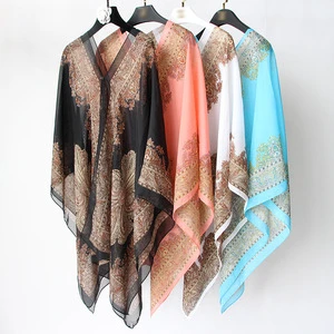 Women's Beach Cover up Swimsuit Kimono Cardigan with Bohemian Paisley Print