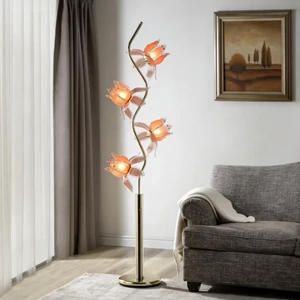 Best-Selling Modern Lotus LED Floor Lamp E26 Base Pink Shade Iron Glass Flower Design for Living Bedroom