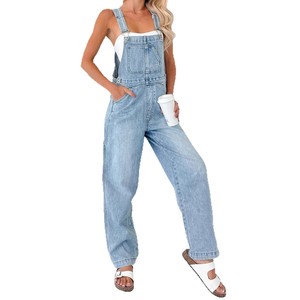 2025 Women's Casual Loose Stretch Adjustable Denim Bib Overalls Jeans Pants Jumpsuits for Summer