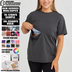 New Arrival Women's Softest Spandex Cotton Short Sleeve Maternity T Shirt Invisible Breastfeeding Nursing Pregnancy Breathable
