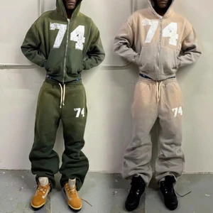 Custom Sun Faded Acid Wash Tracksuit Streetwear Cotton Plus Size Hoodie And Jogger Sweatpants Casual Vintage Baggy Sweatsuit Set
