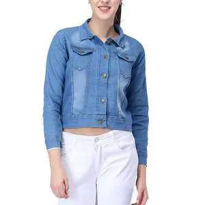 Women's Denim Jeans Jacket Jean Women Cropped Denim Jacket With Sun Fade wash denim jacket