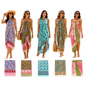 Hand Block Print Cotton Sarong for Women Lightweight Beach Wrap Pareo and Swimsuit Cover up for Tropical Vacation Resort Wear
