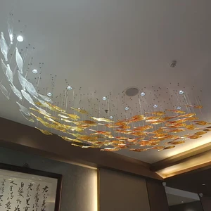 Custom Modern Art Hanging Lamp Hand Made Glass Pieces with Steel Wire Height Adjustable Hotel Staircase Luxury Glass Chandelier