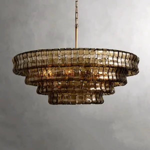 Modern Round Gray Clear Glass Pendant Lamp for Dining Room Living Room Luxury Chandelier Bedroom Glass Lighting Decor