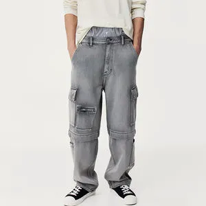 Loose Wide Leg Light Blue Men Denim Jeans Long Length Straight Bottom Breathable Soft Fabric High Quality Vintage Winter Casual