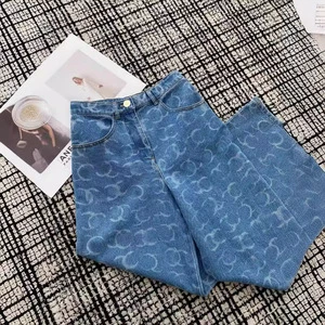 High-quality Custom Women's Laser Printing Loose Straight Denim Jeans Pants Mid-Waisted Washed Casual