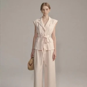 Fashion Casual Suit - Sleeveless Belted Cardigan Casual Suit