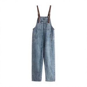 Women Trendy Breathable Eco-Friendly Baggy Straight Plus Size Denim Overall Jeans Blue Versatile Romper Latest Jumpsuit