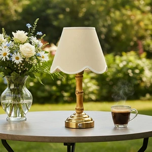 2700K Delicacy Cordless Bamboo Table Lamp Customized Lampshade Creative Wedding Decorative Rechargeable Table Lamp