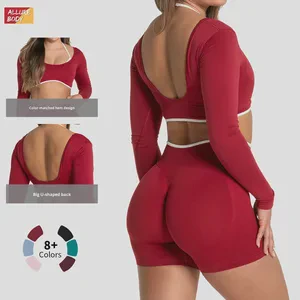 Seamless Two-Piece Yoga Top for Women Long-Sleeve Fitness Sports Top Breathable Plus Size Yoga Set