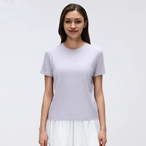 Summer Women's Lightweight Quick-Dry Yoga T-Shirt Breathable Short-Sleeve Crew-Neck T-Shirt Top for Running Fitness