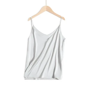 Wholesales Casual V-Neck Sexy Solid Silk Satin Woman Tank Tops Solid Sexy Sleeveless Camisole Top Plus Size Vest Tops for Women