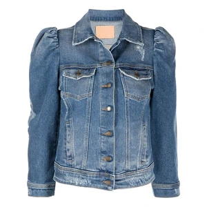 Women's Winter Denim Jacket Raw Breathable Light Blue Turn-down Collar High Quality