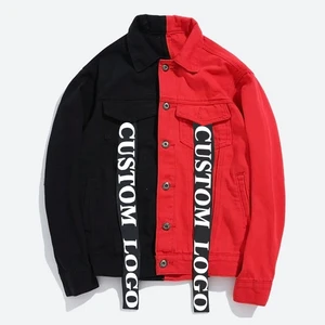 Custom Logo Black & Red Men's Jackets & Coats Distressed Two Tone Jeans Jackets Mens Denim Jacket