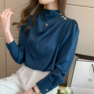 8325# Latest Top for Women Vintage Women Clothing Blouse & Shirts Satin Silk Solid Color Loose Fashionable Elegant Shirts
