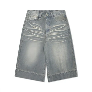 2025 Summer High Quality Men's Jeans Shorts Denim Fabric Outdoor Baggy Vintage Distressed Stone Wash Denim Shorts Men