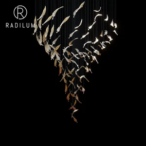 Luxury Glass Chandelier Nordic Artistic Style for Staircase Foyer Designer Metal Glass LED Light Project Custom Feather Lamp