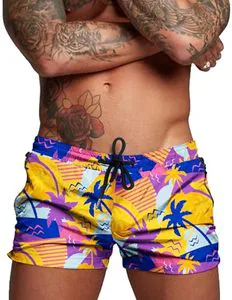 Men's Low Waist Swimming Trunks Boxer Trunks Fashionable Washed Quick Dry Breathable Drawstring Closure Beach Shorts