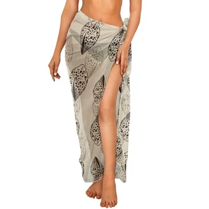 Beach Wear Print on Demand Women Hawaiian Shells Velvet Chiffon Fabric Sarong Custom Bikini Cover-up Beach Bathing Suit Cover-up