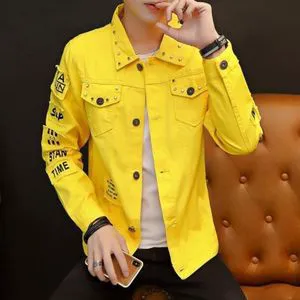 Men's Winter Denim Jacket Slim Fit Breathable 100% Cotton Casual Front Logo