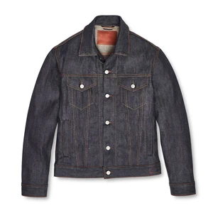Xufei Casual Wear Dark Blue Men's Original Red Selvedge Denim Work Jacket Japanese Vintage Slim Thick Jean Jacket