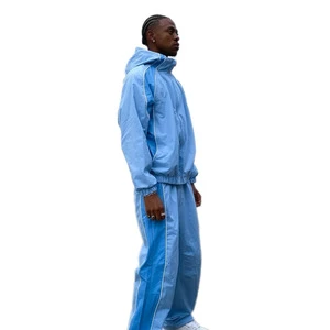 KY Men's Windbreaker Suit Hooded Color Block Jacket with ZIpper and Pants Two Piece Set Oversized Casual Wear
