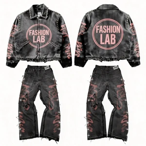 DiZNEW 2026 Men's Jeans Set Emboss Men's Large-sized Jeans and Denim Jacket 3D Digital Printing High-quality Men's Jeans