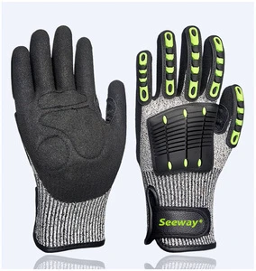 Seeway Heavy Duty Anti-Impact Safety Gloves Nitrile Coated Grip PVC HPPE Material EN388 Certified for Shock Protection