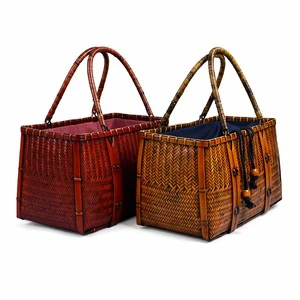 New Arrival Vintage-style Chinese Style Rectangular Finely Woven Large Bamboo Handbag; Bamboo-woven Bag; Storage Basket; Storage