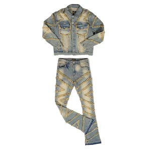 Custom Men's Denim Jeans 100% Polyester Casual Embroidered Acid Wash Vintage Double Baggy Plus Size Sets Quick Dry