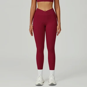 Wholesale Custom Logo Women's High Waist Gym Pants Slim Scrunch Butt Bound Feet Sports Leggings Nude Hip Lift Feeling Cross Yoga