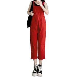 Personalized Red Women's Plus Size Vintage Hip Hop Jumpsuits Casual Regular Overalls Cargo Pants Eco-Friendly Denim High Summer