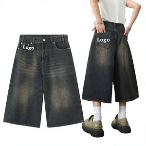 Custom Men's Baggy Jorts Summer Streetwear Vintage Short Pants Black Shorts Men Fashion Causal Denim Jeans Shorts Print Loose