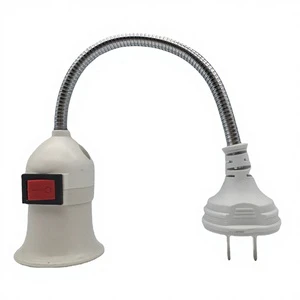 E27 Direct Plug Swivel Head Socket Bulb Holder Switch EU Plug AC 220V 6A LED Table Lamp Stainless Steel Hose Steering Lever