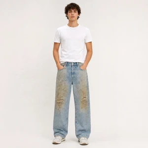 Men's 14oz Heavyweight 100% Cotton Vintage Mud Wash Jeans Distressed Denim Pants Oversized Streetwear Baggy Jeans Manufacturer
