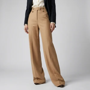 Extra Long Gold Button Decoration Wool Blend High Waist Formal Pants Tall Women Vintage Style Formal Suit Trousers Custom