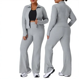 Autumn Winter Plus Size Foreign Trade Sports Suit Women's Slim-fit Stand-up Collar High-elastic Hip-lifting Full-Length Flared