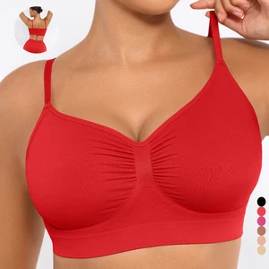Hexin Women's Wireless Bralette Deep Cup Comfort Everyday Seamless Knitted Bra Adjusted-Straps Push-up Back Fat Shapewear
