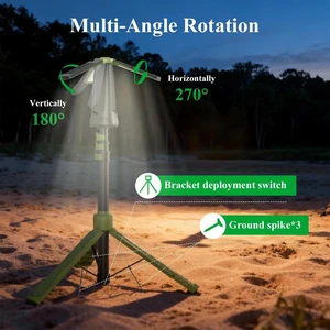 Solar Telescopic LED Work Light Camping Light Floodlight with Foldable Stand Extendable Rod for Hunting Camping Hiking Repairing