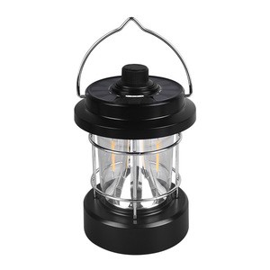 Portable Solar & USB Rechargeable Camping Lantern Retro LED Tent Light Handheld Vintage Camp Lantern for Outdoor Hiking