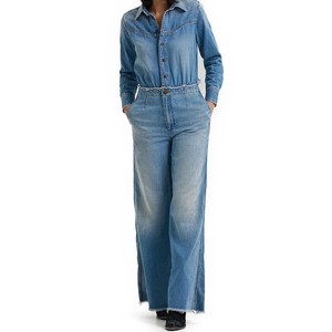 Women's 2025 Radiating Denim Overalls Utility Workwear Jumpsuit Regular Fit One-Piece Mid Waist Breathable Streetwear