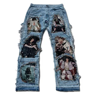Quick Dry Casual Design Men's Trouser Plus Size Blend Featuring Cotton Jeans Pants Stretchable High Street Hip Hop Baggy Pant