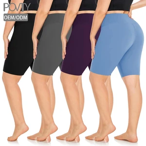 POVTY Custom Activewear Manufacturers Women's Plus Size High Yoga Waist Tummy Control Biker Shorts with Pockets